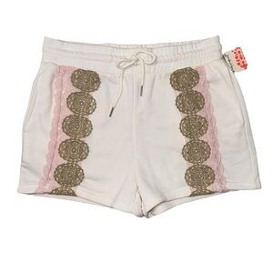 New FREE PEOPLE FP Movement Lace Trim Fleece Lined Sweat Shorts Size Large